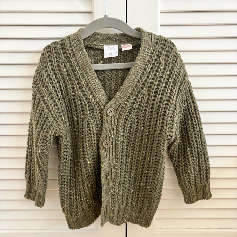 Zara Kids Green Khaki Cardigan Sweater